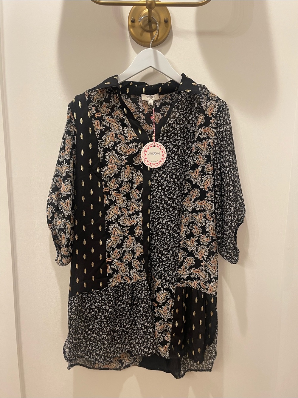 Umgee Black Paisley Patchwork Dress with Gold Accent